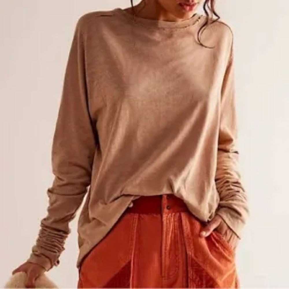 Free People We The Free Arden Tee Long Sleeve Women’s S Bunny/Taupe
